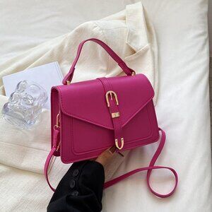 Hot Pink Casual Women's Minimalist Buckle Decor Flap Square Bag